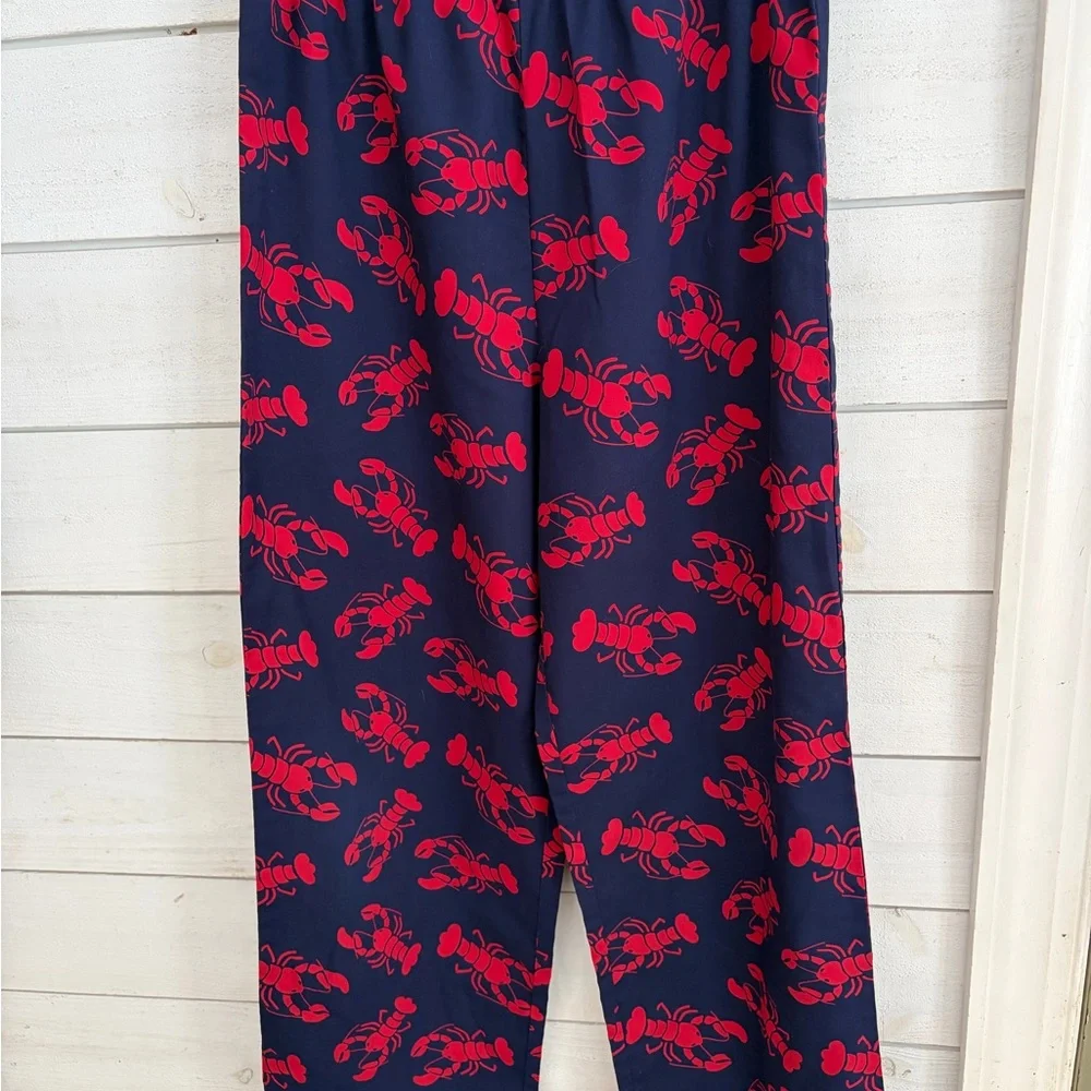 L.L. Bean Kids Navy Blue Pajama Bottoms with Red Lobster Print